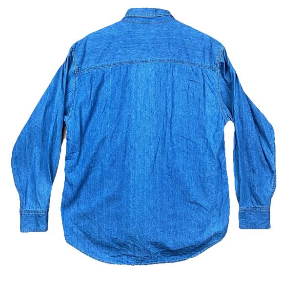 VTG Denver Broncos Denim Button Down Shirt Medium Long Sleeve Made Hong Kong - Picture 4 of 7